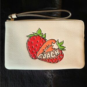 Coach Large Corner Zip Wristlet With Strawberry Graphic NWT